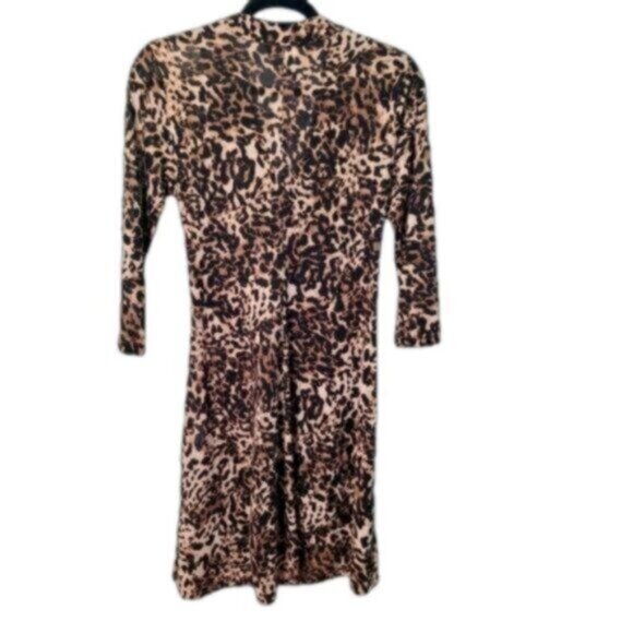 Jones Studio Leopard Animal Print Cheetah 3/4 Sleeve Midi Wrap Dress Size Small - Picture 2 of 10